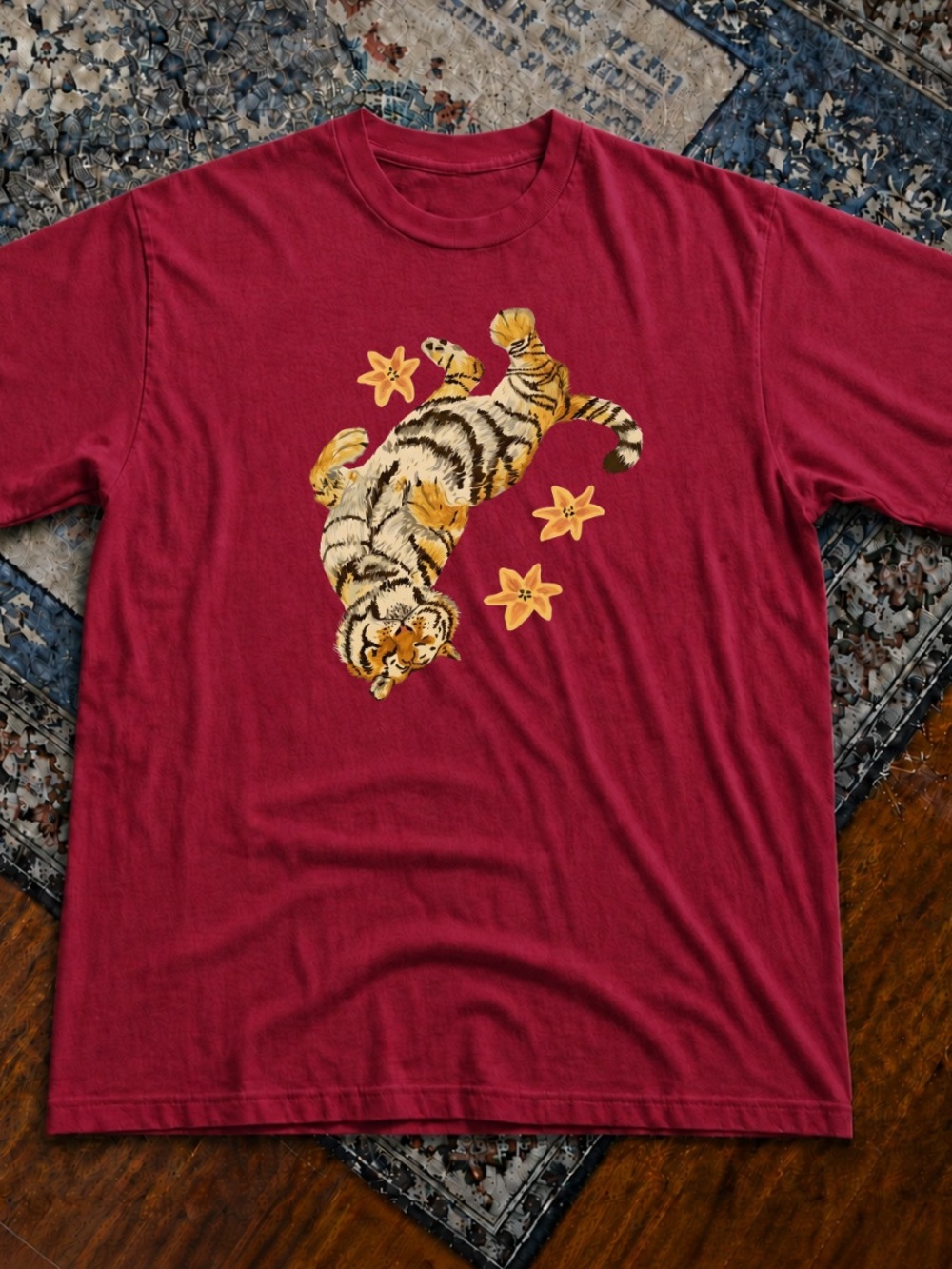 Gildan Antique CherryRed Short Sleeve Tee with Yellow Tiger Graphic